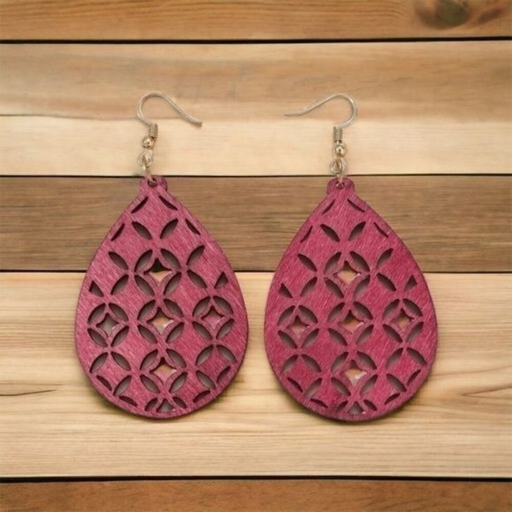 Bohemian Hollowed Out Teardrop Dangle Earrings Pink